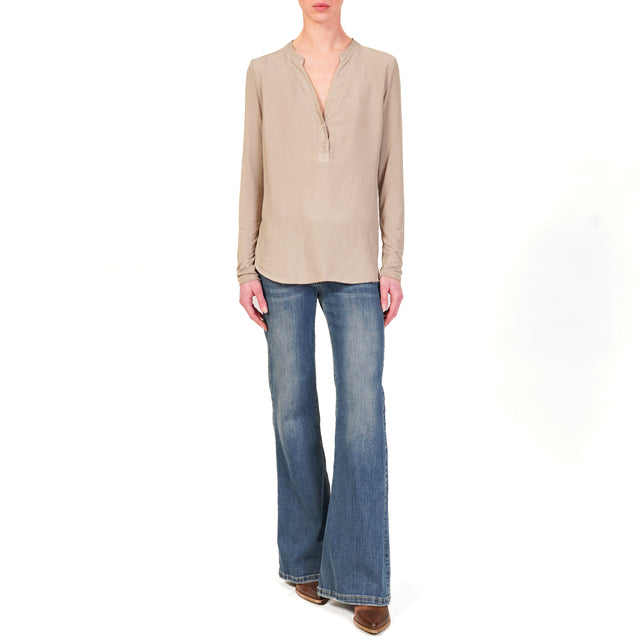 Zeroassoluto-Camicia chester doppio tessuto - taupe