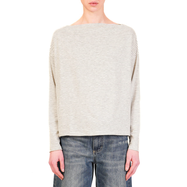 Zeroassoluto-T-shirt CLOE righe in jersey - grigio/bianco