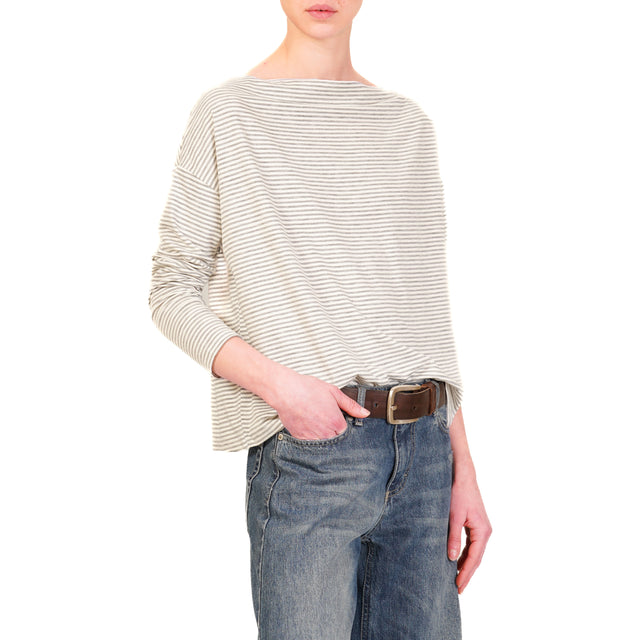 Zeroassoluto-T-shirt CLOE righe in jersey - grigio/bianco