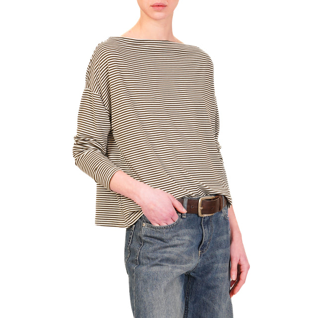 Zeroassoluto-T-shirt CLOE righe in jersey - militare/bianco