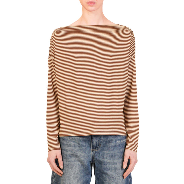 Zeroassoluto-T-shirt CLOE righe in jersey - moro/beige