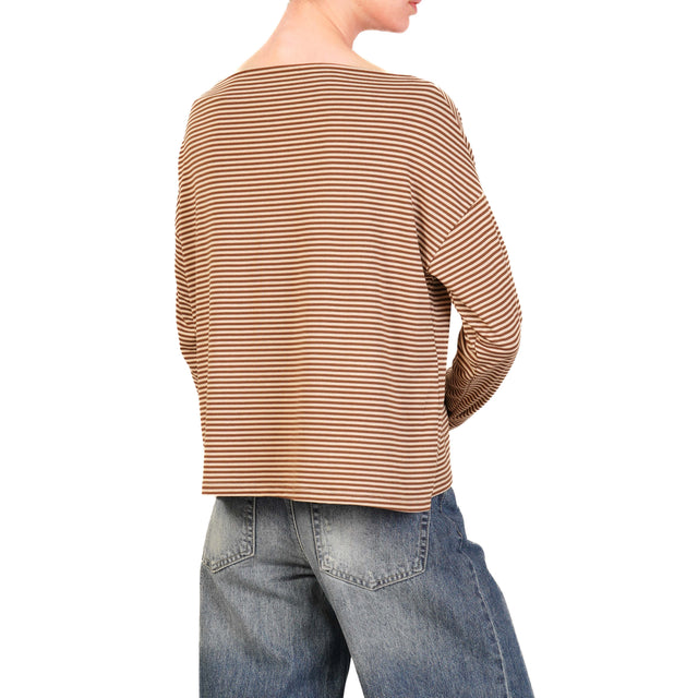 Zeroassoluto-T-shirt CLOE righe in jersey - moro/beige