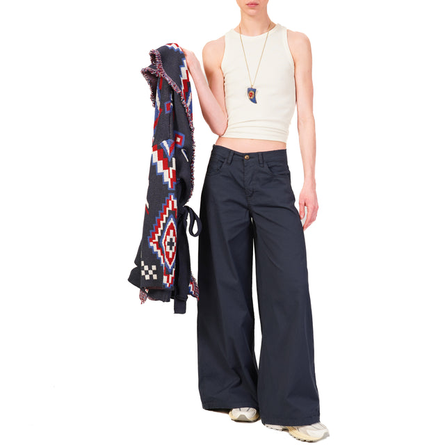 Zeroassoluto-Pantalone LANY wide leg cotone elasticizzato - blu