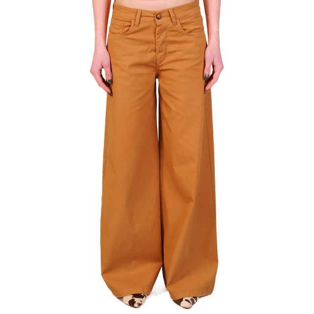 Zeroassoluto-Pantalone LANY wide leg cotone elasticizzato - caramel