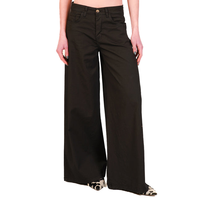 Zeroassoluto-Pantalone LANY wide leg cotone elasticizzato - nero