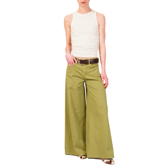 Zeroassoluto-Pantalone LANY wide leg cotone elasticizzato - olio