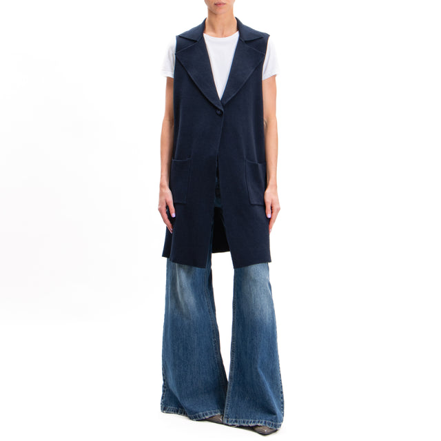 Zeroassoluto-Gilet lungo con tasche - blu