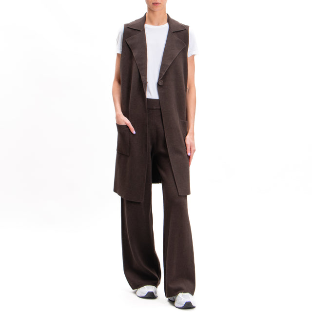 Zeroassoluto-Long vest with pockets - chocolate