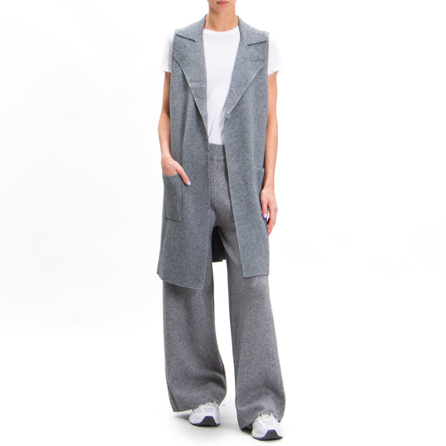 Zeroassoluto-Long vest with pockets - medium grey melange