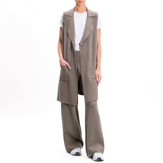 Zeroassoluto-Long vest with pockets - taupe