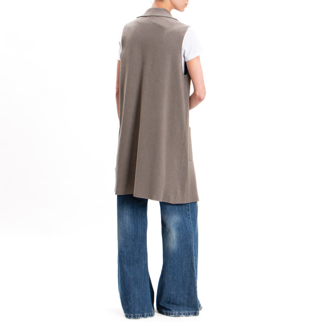 Zeroassoluto-Gilet lungo con tasche - taupe