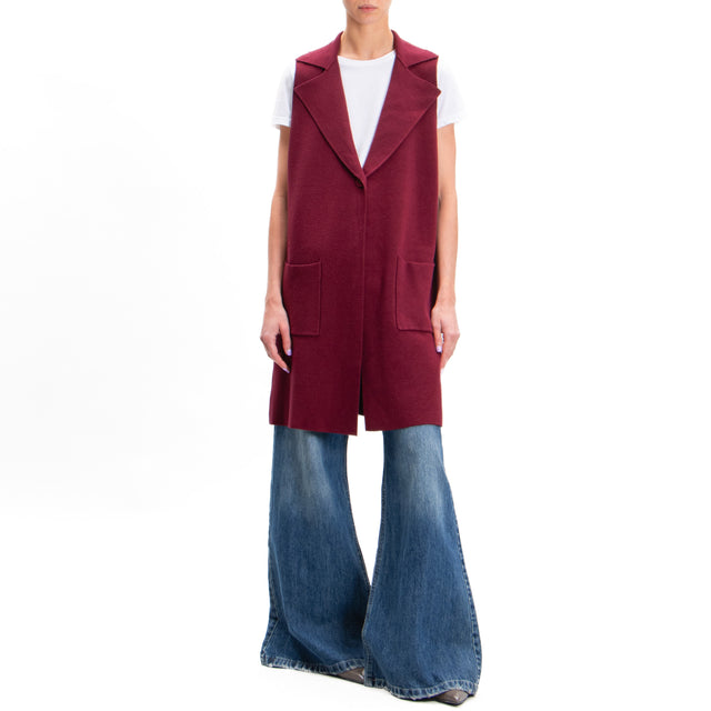 Zeroassoluto-Long vest with pockets - wine