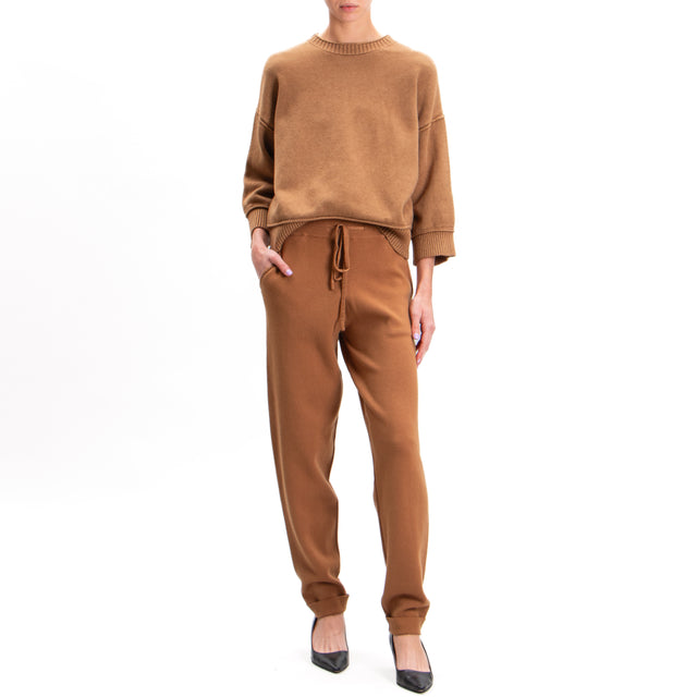 Zeroassoluto-Ribbed Crewneck Sweater - Camel