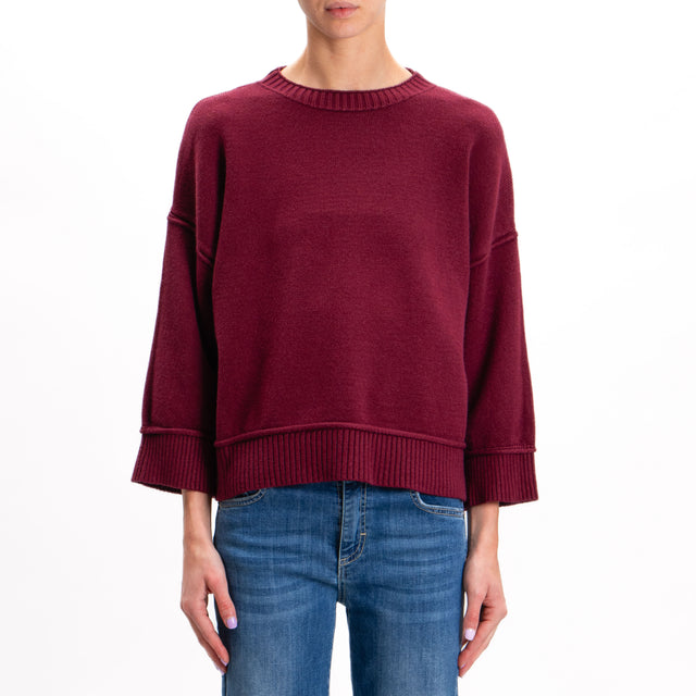 Zeroassoluto-Ribbed Crewneck Sweater - Wine