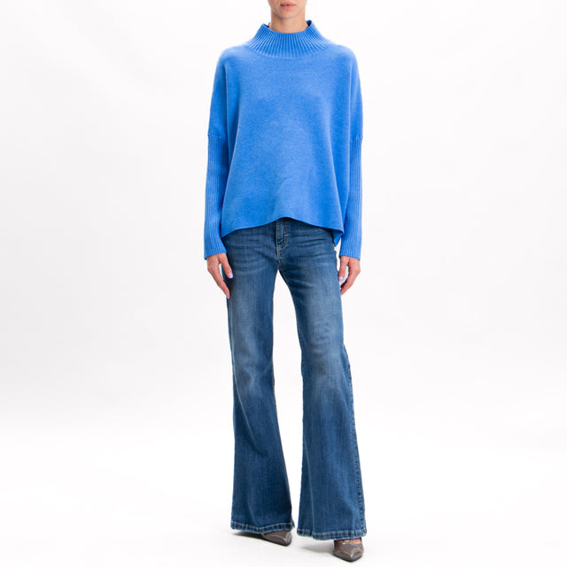 Zeroassoluto-Ribbed collar and sleeve knit sweater - light blue