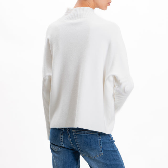 Zeroassoluto-Maglia collo montato manica a costine - off white