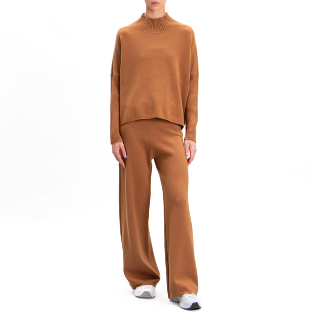 Zeroassoluto-Elastic waist knitted trousers - camel