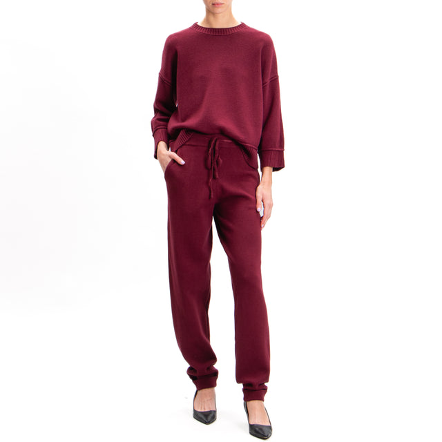 Zeroassoluto-Knitted trousers with drawstring - wine