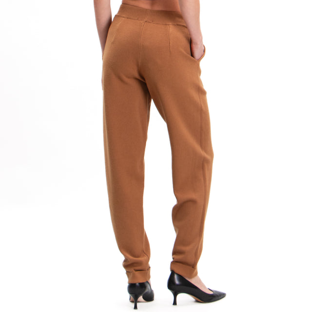 Zeroassoluto-Knitted trousers with drawstring - camel