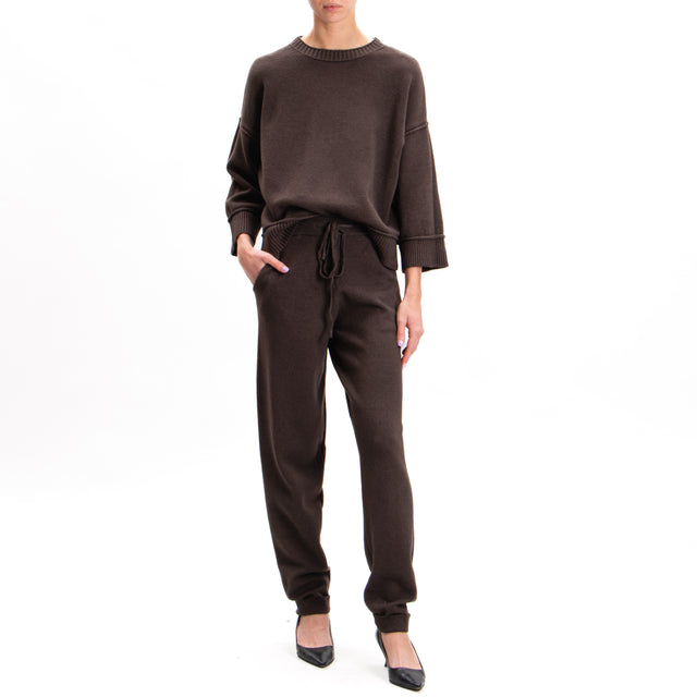 Zeroassoluto-Knitted trousers with drawstring - chocolate