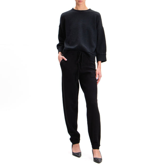 Zeroassoluto-Knitted trousers with drawstring - black