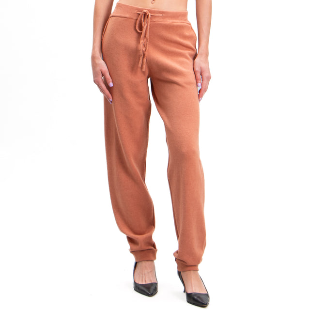 Zeroassoluto-Knitted trousers with drawstring - cinnamon