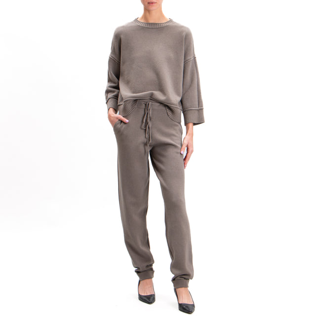 Zeroassoluto-Knitted trousers with drawstring - taupe