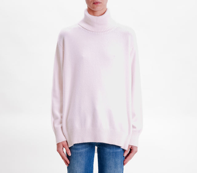 Zeroassoluto-Oversized high neck box sweater with side slits - light pink