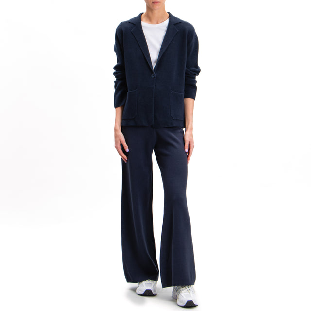 Zeroassoluto-1 Button Knit Jacket with Pockets - Blue