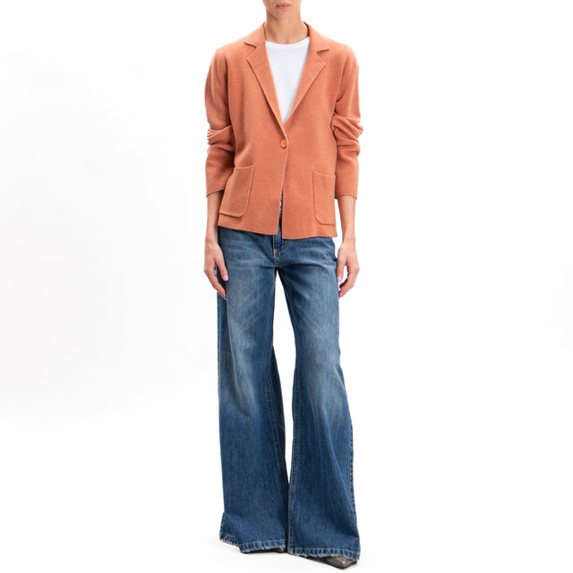 Zeroassoluto-1 Button Knit Jacket with Pockets - Cinnamon