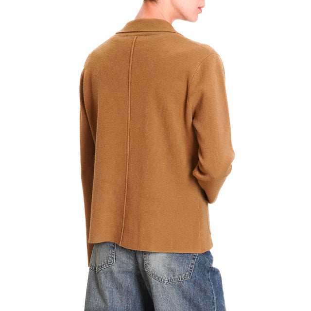 Zeroassoluto-1 Button Knit Jacket with Pockets - Camel