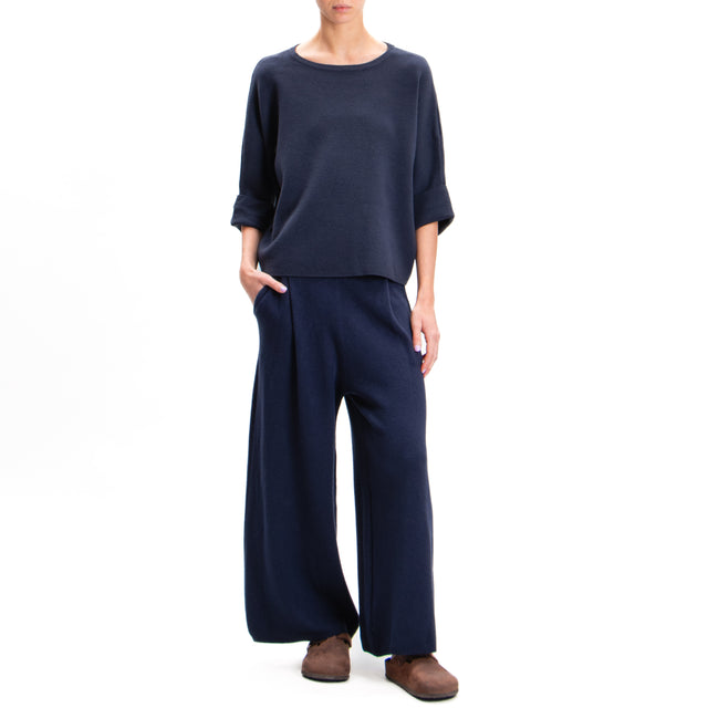 Zeroassoluto-Pantalone in maglia con pinces - blu