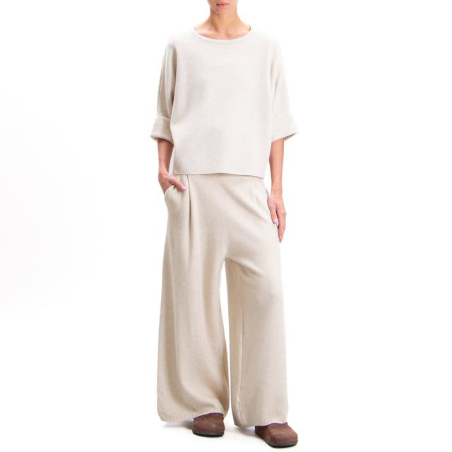 Zeroassoluto-Pants in knitted fabric with pleats - chalk