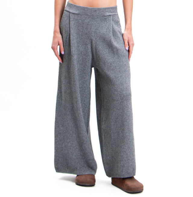 Zeroassoluto-Pants in knitted fabric with pleats - medium grey melange