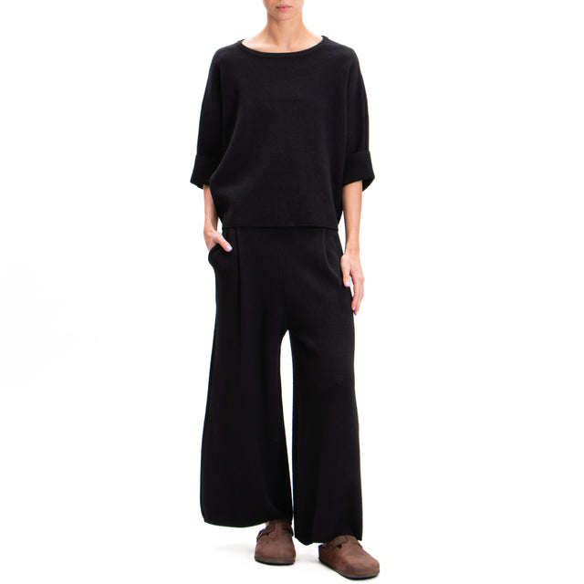 Zeroassoluto-Pants in knitted fabric with pleats - black