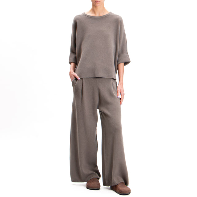 Zeroassoluto-Pants in knitted fabric with pleats - taupe