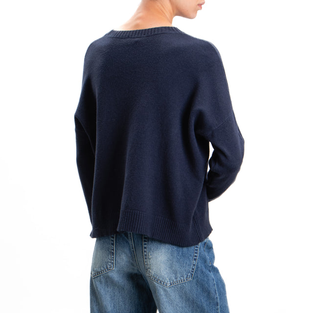 Zeroassoluto-Crewneck sweater with central stripe - blue