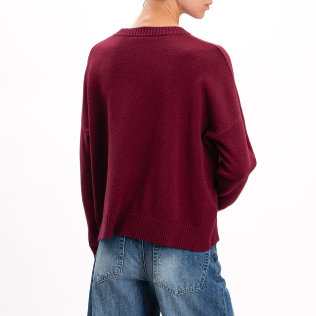 Zeroassoluto-Crewneck sweater with central stripe - wine