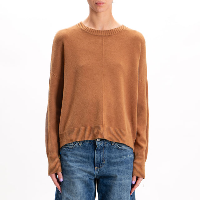 Zeroassoluto-Crewneck sweater with central stripe - camel