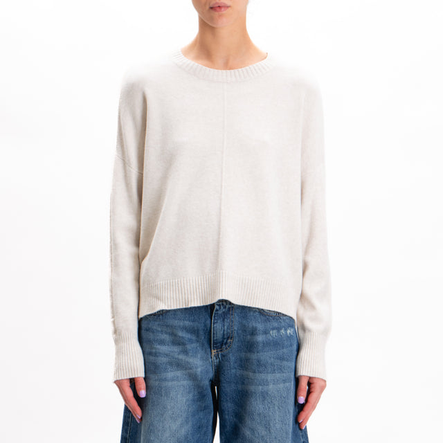 Zeroassoluto-Crewneck sweater with central stripe - chalk