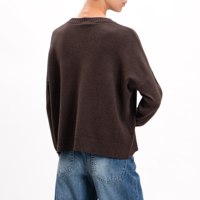 Zeroassoluto-Crewneck sweater with central stripe - chocolate