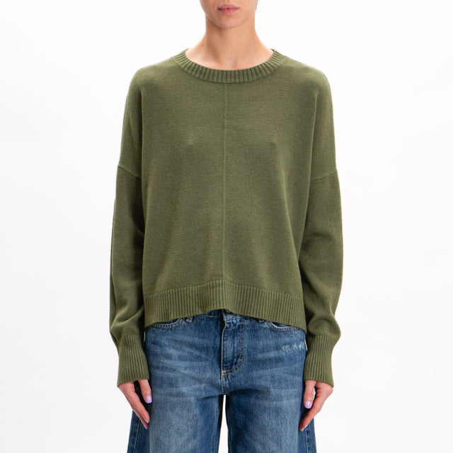 Zeroassoluto-Crewneck sweater with central stripe - military