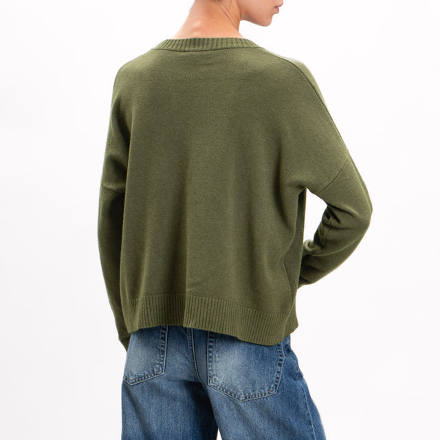 Zeroassoluto-Crewneck sweater with central stripe - military