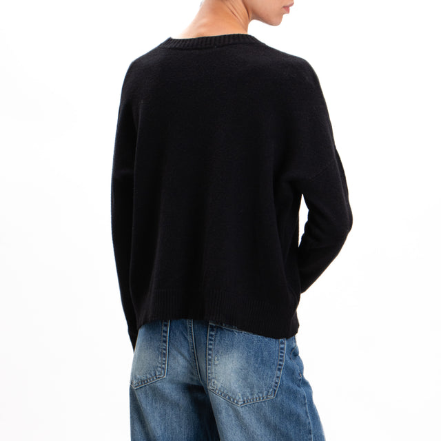 Zeroassoluto-Crewneck sweater with central stripe - black