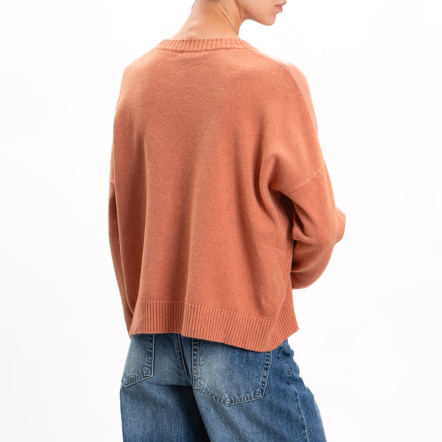 Zeroassoluto-Crewneck sweater with central stripe - cinnamon