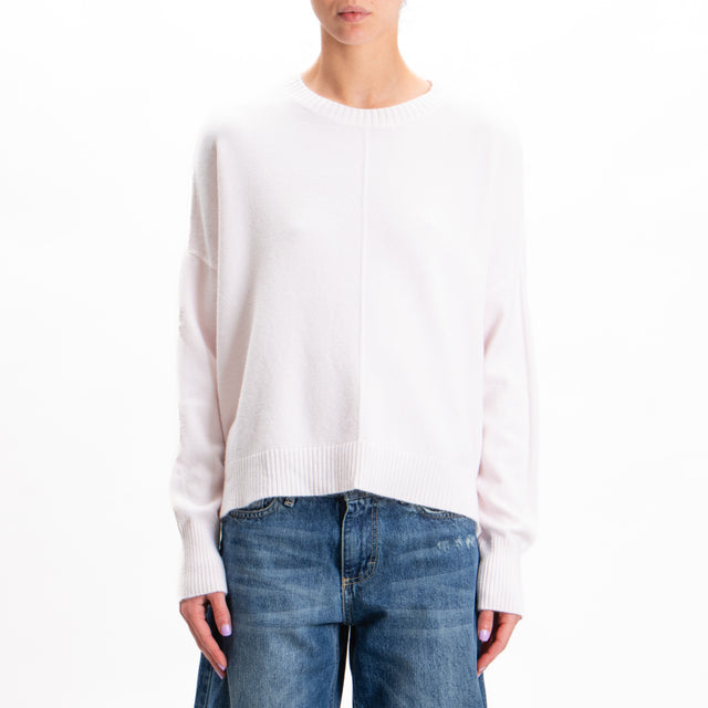 Zeroassoluto-Crewneck sweater with central stripe - light pink