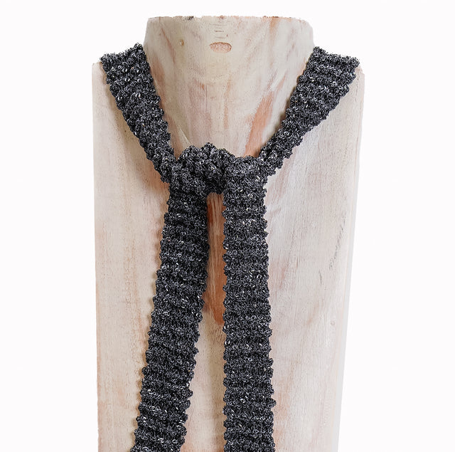 W by whitemood-Metallic Mesh Tie Necklace - Black