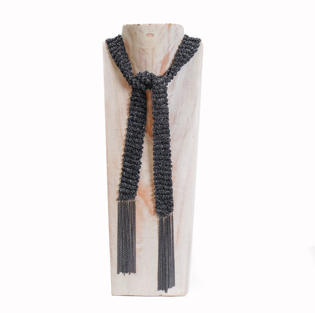 W by whitemood-Metallic Mesh Tie Necklace - Black