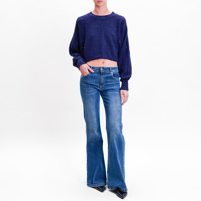 Haveone-Maglia crop micro paillettes - blu