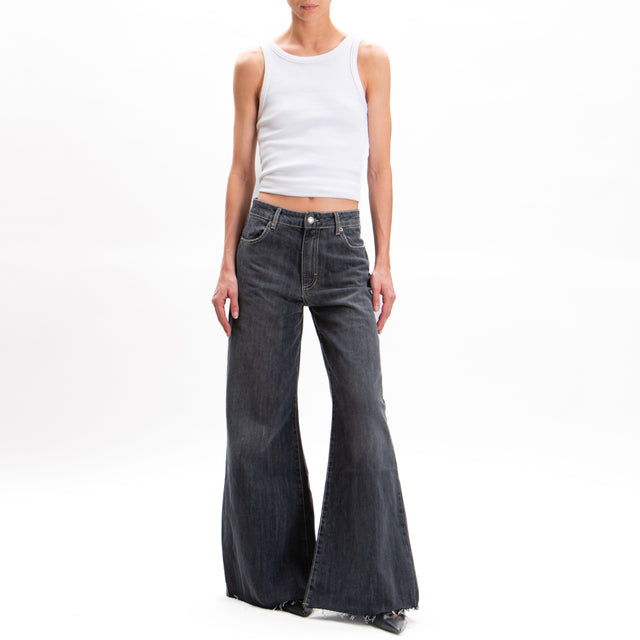 Zeroassoluto-Jeans JURI wide leg raw cut hem - black